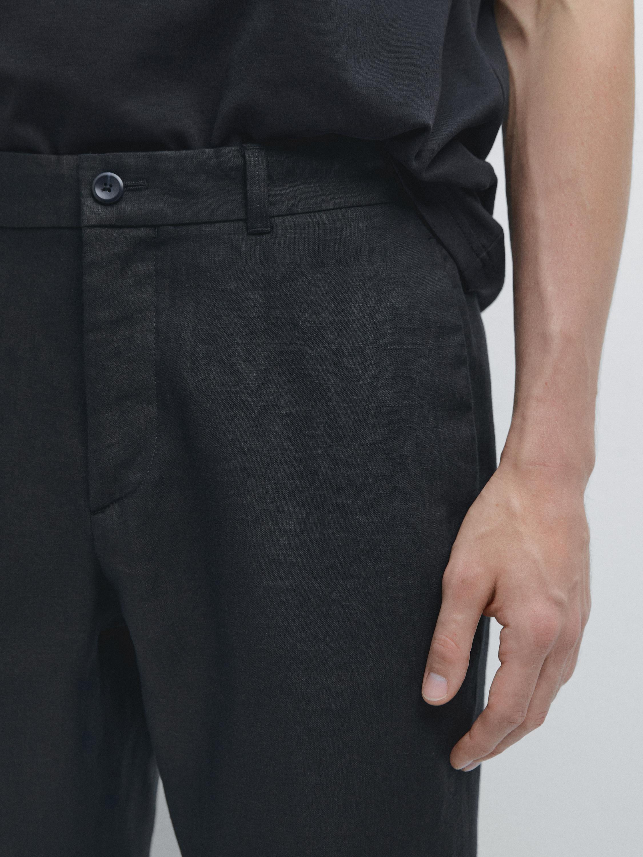 Tapered fit linen trousers